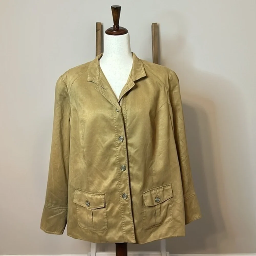 Coldwater Creek Button Up Jacket with Pockets Suede Like Material Size 20 - Picture 1 of 17